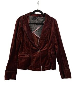 MAEVE Anthropologie Alistair Velvet Blazer Jacket in Wine Bordeaux Size 12